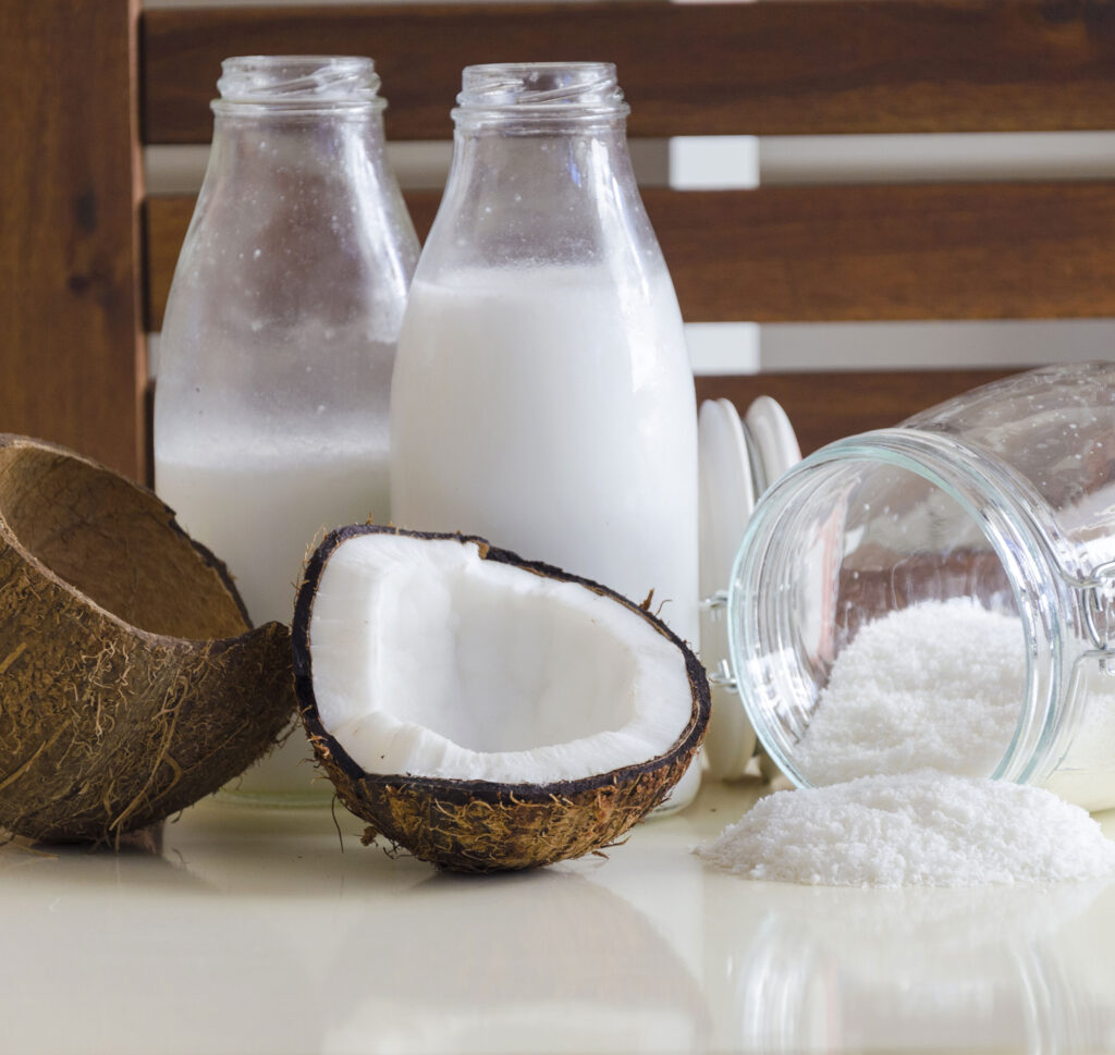 Coconut milk, coconut and powder.